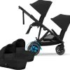 Cybex eGazelle S Electronic Assist Twin Stroller + Cot Bundle - Black Frame / Moon Black