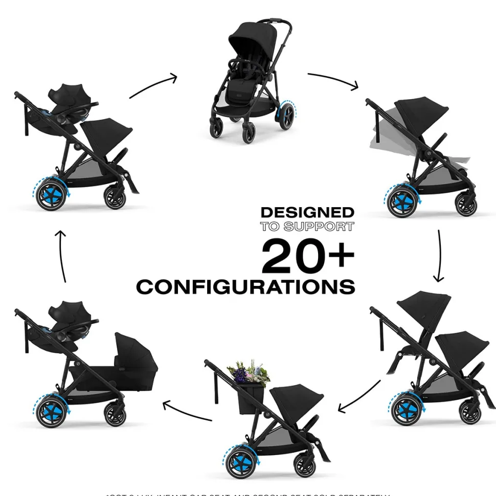 Cybex eGazelle S Electronic Assist Twin Stroller + Cot Bundle - Black Frame / Moon Black