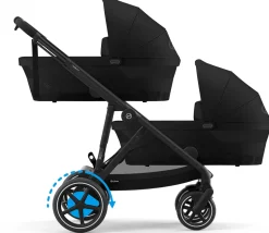 Cybex eGazelle S Electronic Assist Twin Stroller + Cot Bundle - Black Frame / Moon Black