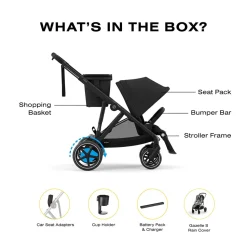 Cybex eGazelle S Electronic Assist Twin Stroller + Cot Bundle - Taupe Frame / Seashell Beige