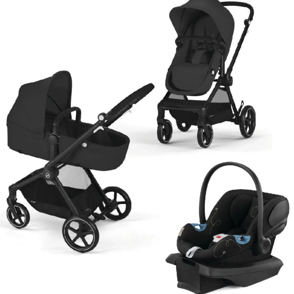 Cybex EOS 5-in-1 Travel System Stroller + Lightweight Aton G Infant Car Seat - Black / Moon Black
