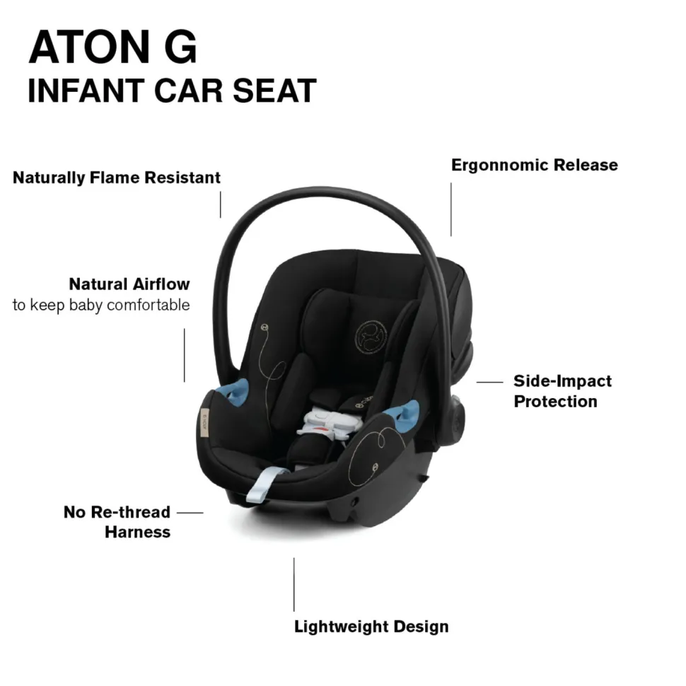 Cybex EOS 5-in-1 Travel System Stroller + Lightweight Aton G Infant Car Seat - Black / Moon Black