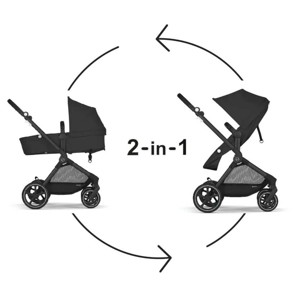 Cybex EOS 5-in-1 Travel System Stroller + Lightweight Aton G Infant Car Seat - Black / Moon Black