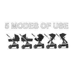 Cybex EOS 5-in-1 Travel System Stroller + Lightweight Aton G Swivel with SensorSafe - Silver / Moon Black