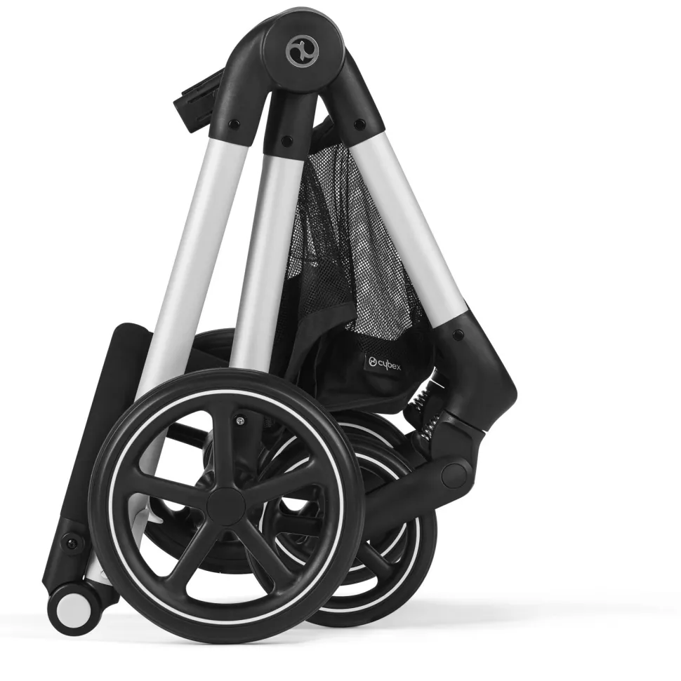 Cybex EOS 5-in-1 Travel System Stroller + Lightweight Aton G Swivel with SensorSafe - Silver / Moon Black