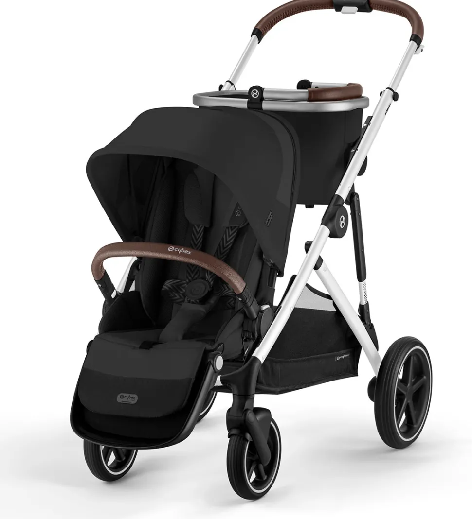 Cybex Gazelle S 2 Single-to-Double Stroller + Cot Bundle - Black Frame / Moon Black