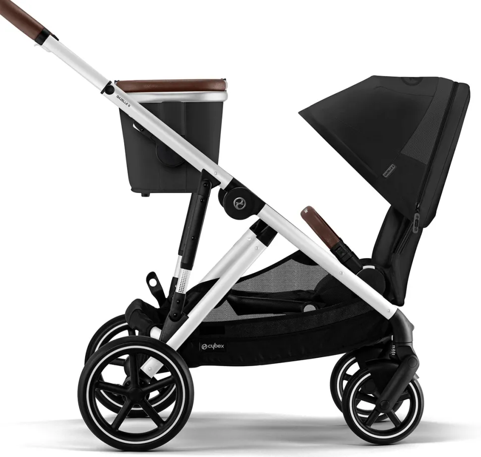 Cybex Gazelle S 2 Single-to-Double Stroller + Cot Bundle - Black Frame / Moon Black