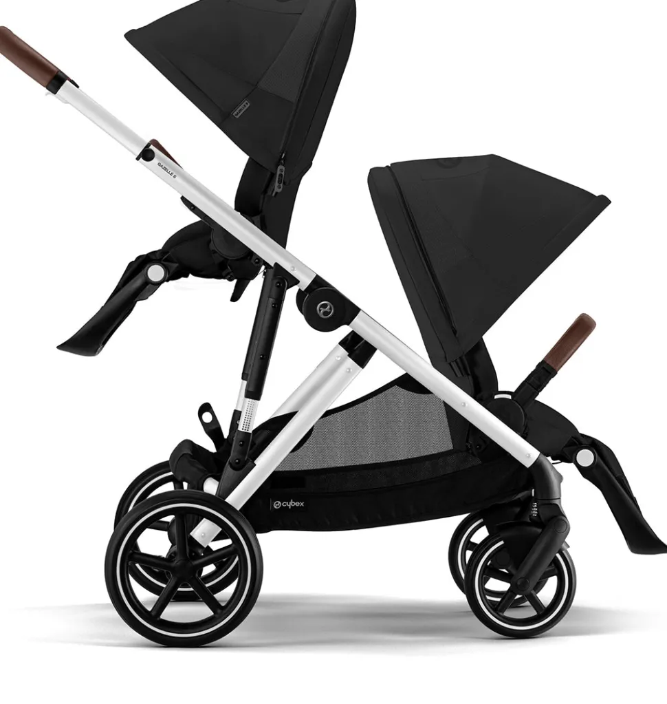 Cybex Gazelle S 2 Single-to-Double Stroller + Cot Bundle - Black Frame / Moon Black