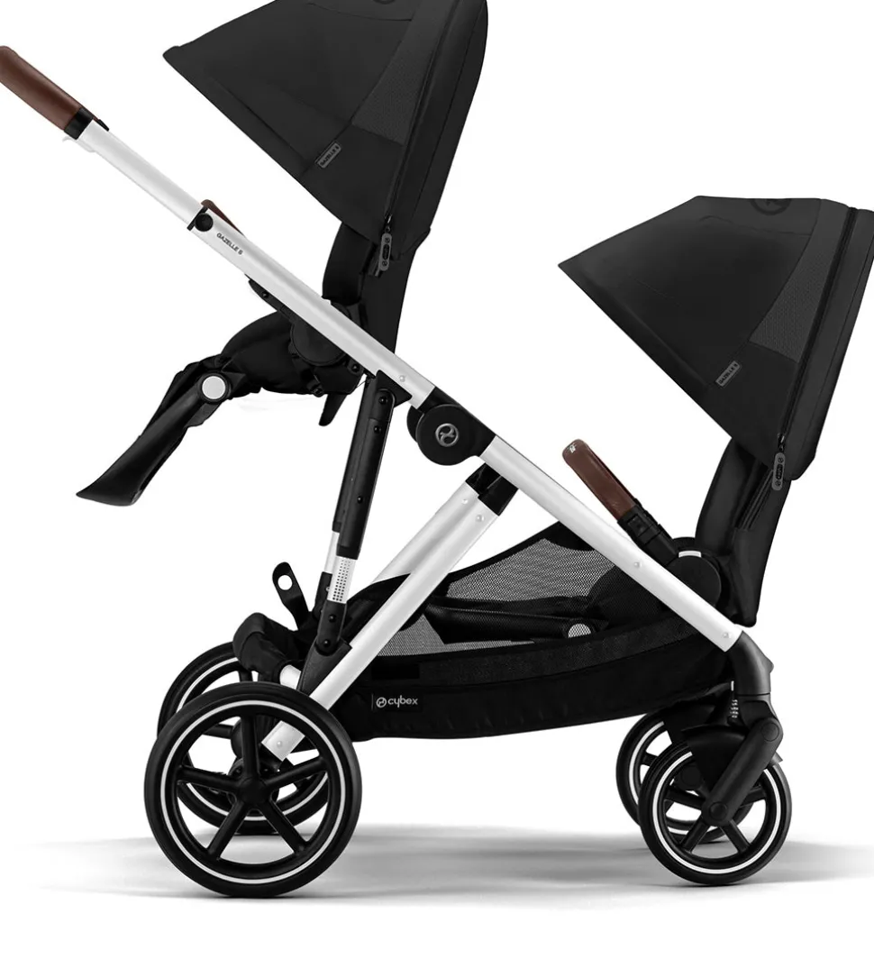 Cybex Gazelle S 2 Single-to-Double Stroller + Cot Bundle - Black Frame / Moon Black