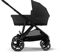 Cybex Gazelle S 2 Single-to-Double Stroller + Cot Bundle - Black Frame / Moon Black