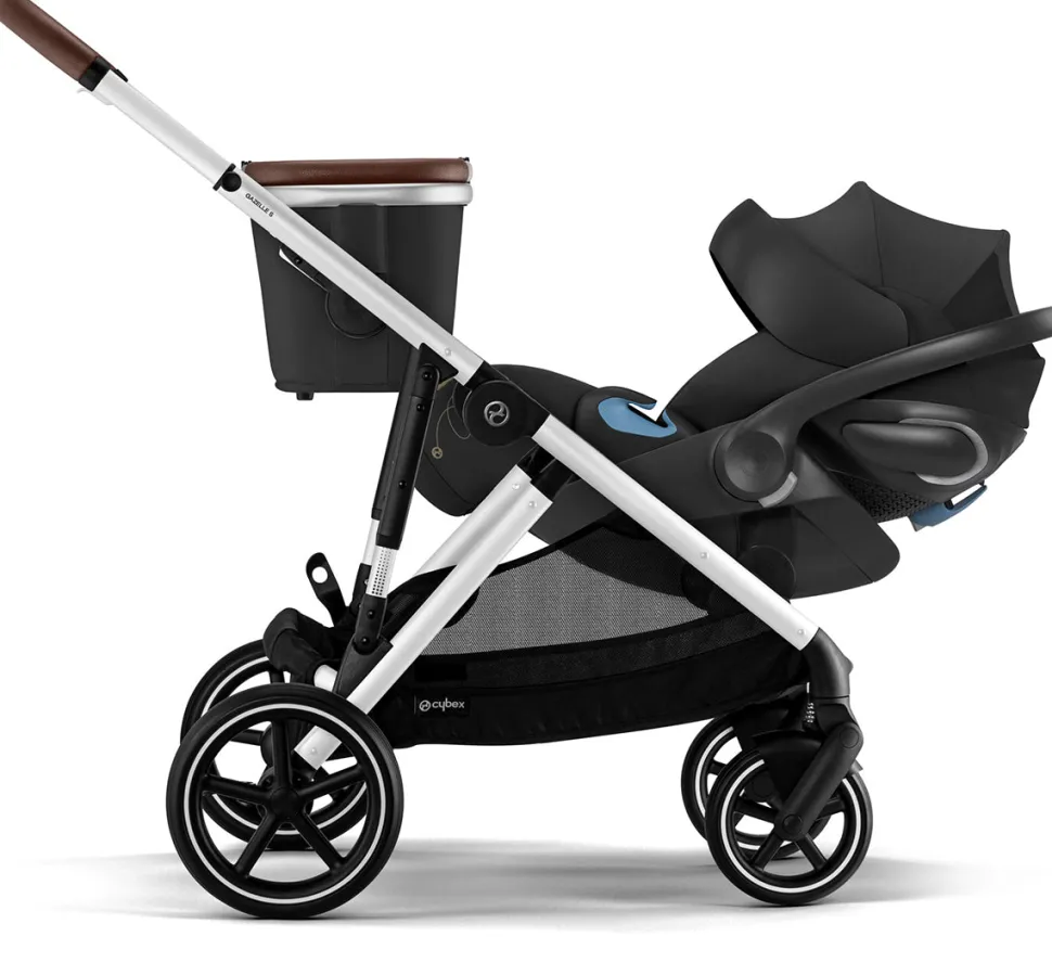 Cybex Gazelle S 2 Single-to-Double Stroller + Cot Bundle - Black Frame / Moon Black