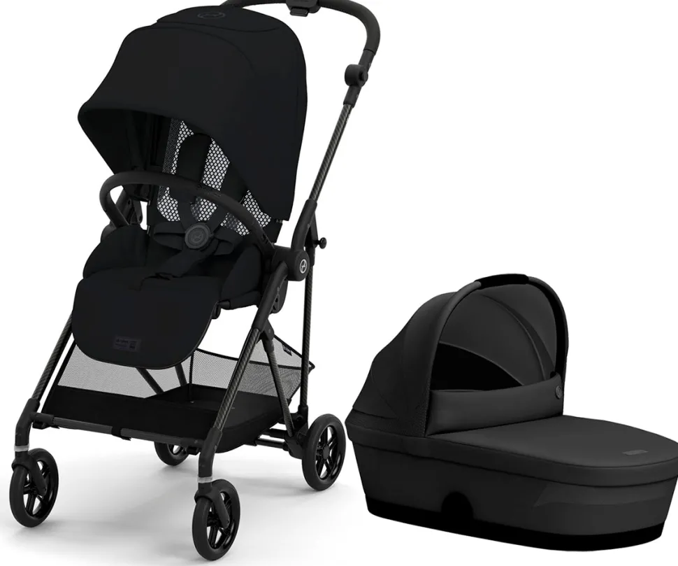 Cybex Melio Carbon 3 Compact Stroller + Melio Cot 3 Bundle - Moon Black