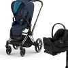 Cybex Priam 4 + Cloud G Lux SensorSafe Travel System Bundle - Chrome / Black / Nautical Blue / Moon Black