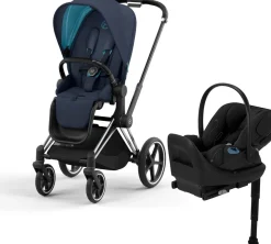 Cybex Priam 4 + Cloud G Lux SensorSafe Travel System Bundle - Chrome / Black / Nautical Blue / Moon Black