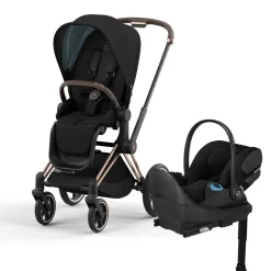 Cybex Priam 4 Stroller + Cloud T SensorSafe Travel System Bundle - Rose Gold / Brown / Deep Black / Sepia Black