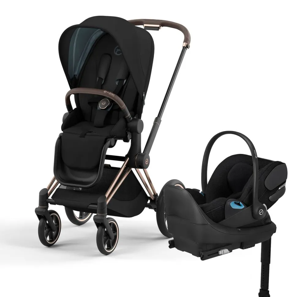 Cybex Priam 4 Stroller + Cloud T SensorSafe Travel System Bundle - Rose Gold / Brown / Deep Black / Sepia Black