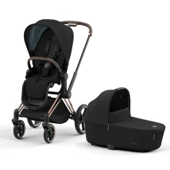 Cybex Priam 4 Stroller + Lux Cot Bundle - Rose Gold / Brown / Deep Black / Sepia Black