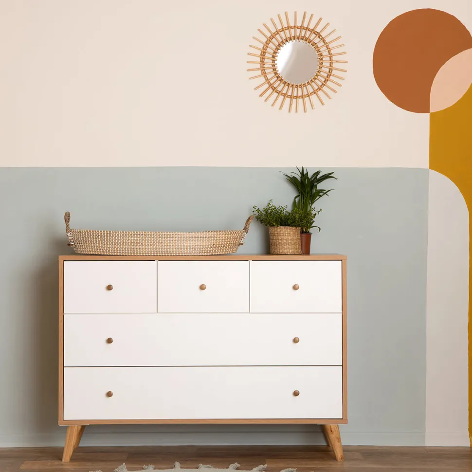 dadada Austin 5-Drawer Dresser - White / Red Oak