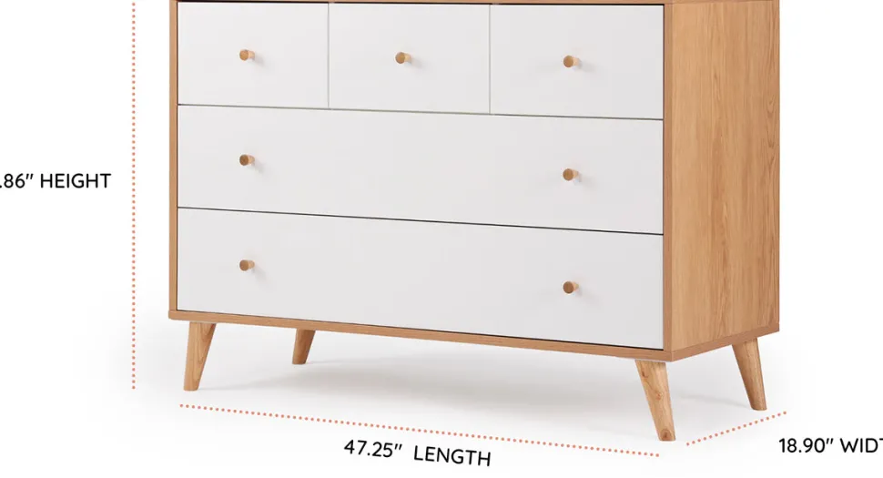 dadada Austin 5-Drawer Dresser - White / Red Oak