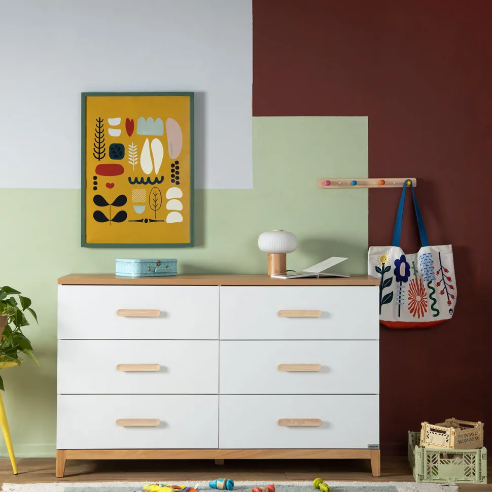 dadada Lala Big 6-Drawer Dresser - White / Red Oak (2 Boxes)