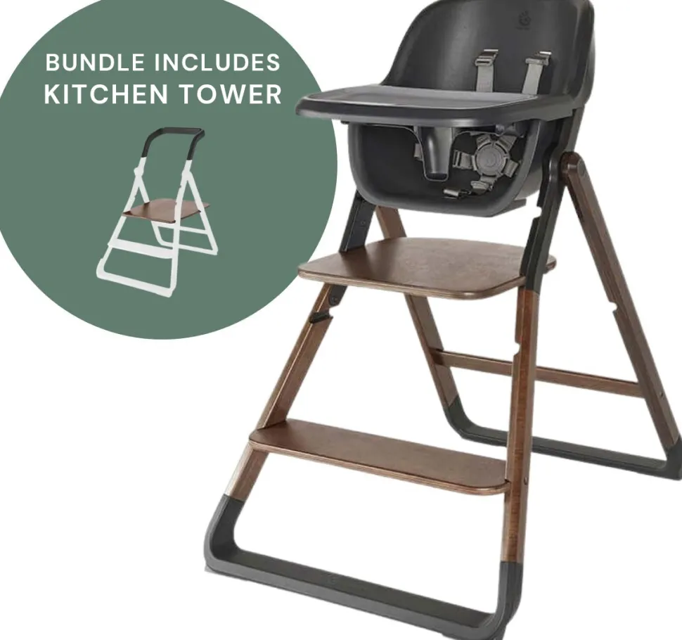 Ergobaby Evolve High Chair + Kitchen Tower Bundle - Dark Wood