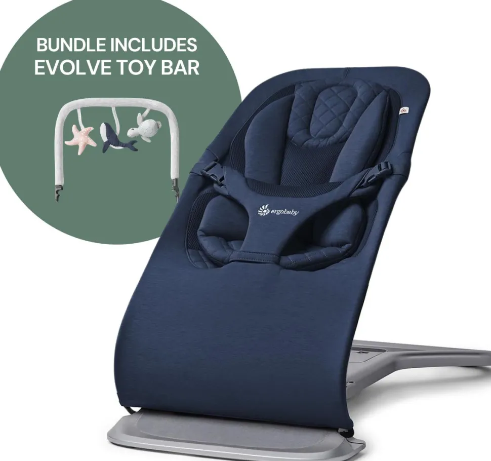 Ergobaby 3-in-1 Evolve Bouncer + Toy Bar Bundle - Midnight Blue