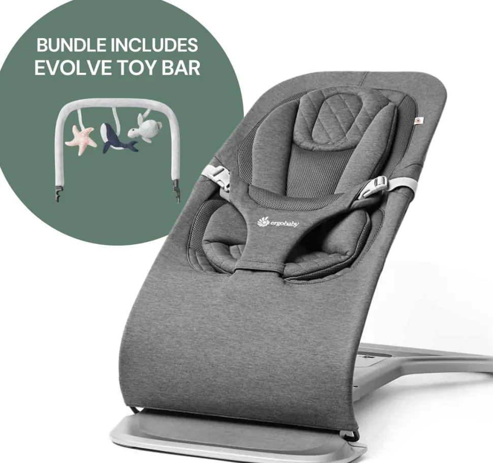 Ergobaby 3-in-1 Evolve Bouncer + Toy Bar Bundle - Charcoal Grey