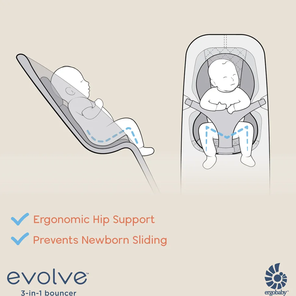 Ergobaby 3-in-1 Evolve Bouncer + Toy Bar Bundle - Charcoal Grey