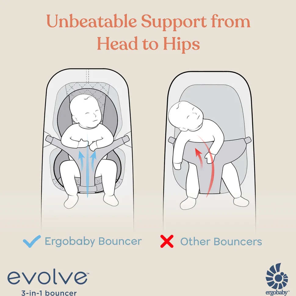 Ergobaby 3-in-1 Evolve Bouncer + Toy Bar Bundle - Charcoal Grey
