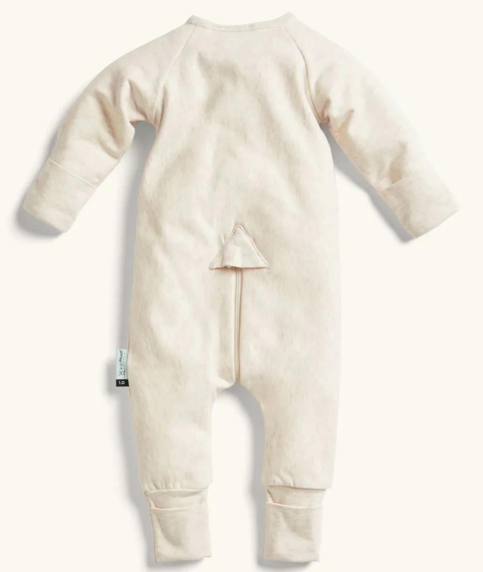 ergoPouch Layers Long Sleeve Romper 1.0 TOG - Oatmeal Marle, 0-3 Months