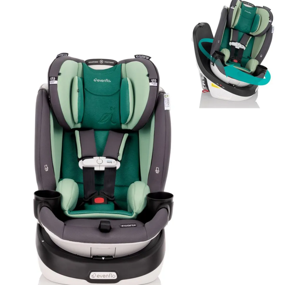 Evenflo GOLD SensorSafe Revolve 360 Slim 2-in-1 Rotational Convertible Car Seat with Green & Gentle Fabric - Peridot Green