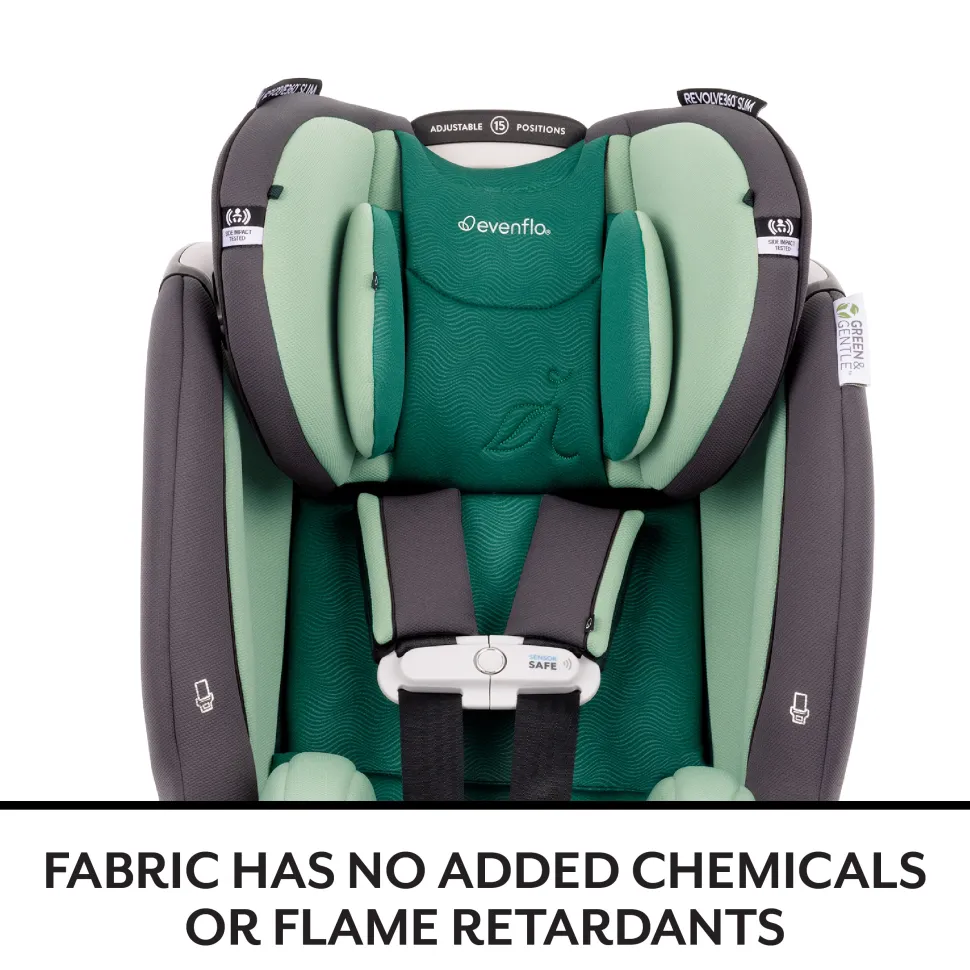 Evenflo GOLD SensorSafe Revolve 360 Slim 2-in-1 Rotational Convertible Car Seat with Green & Gentle Fabric - Peridot Green