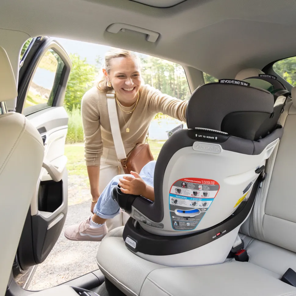Evenflo GOLD SensorSafe Revolve 360 Slim 2-in-1 Rotational Convertible Car Seat with Green & Gentle Fabric - Peridot Green