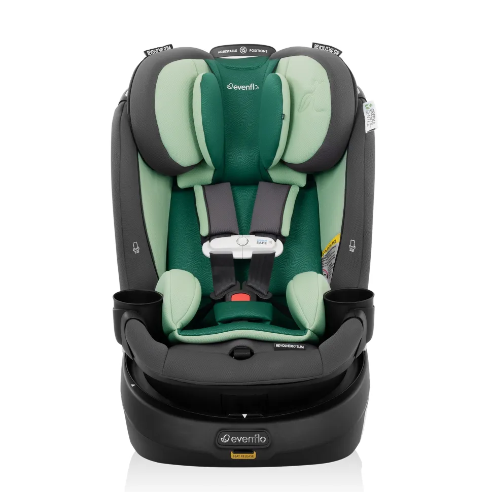 Evenflo Revolve360 Slim 2-in-1 Rotational Convertible Car Seat with SensorSafe - Peridot Green (Green & Gentle)