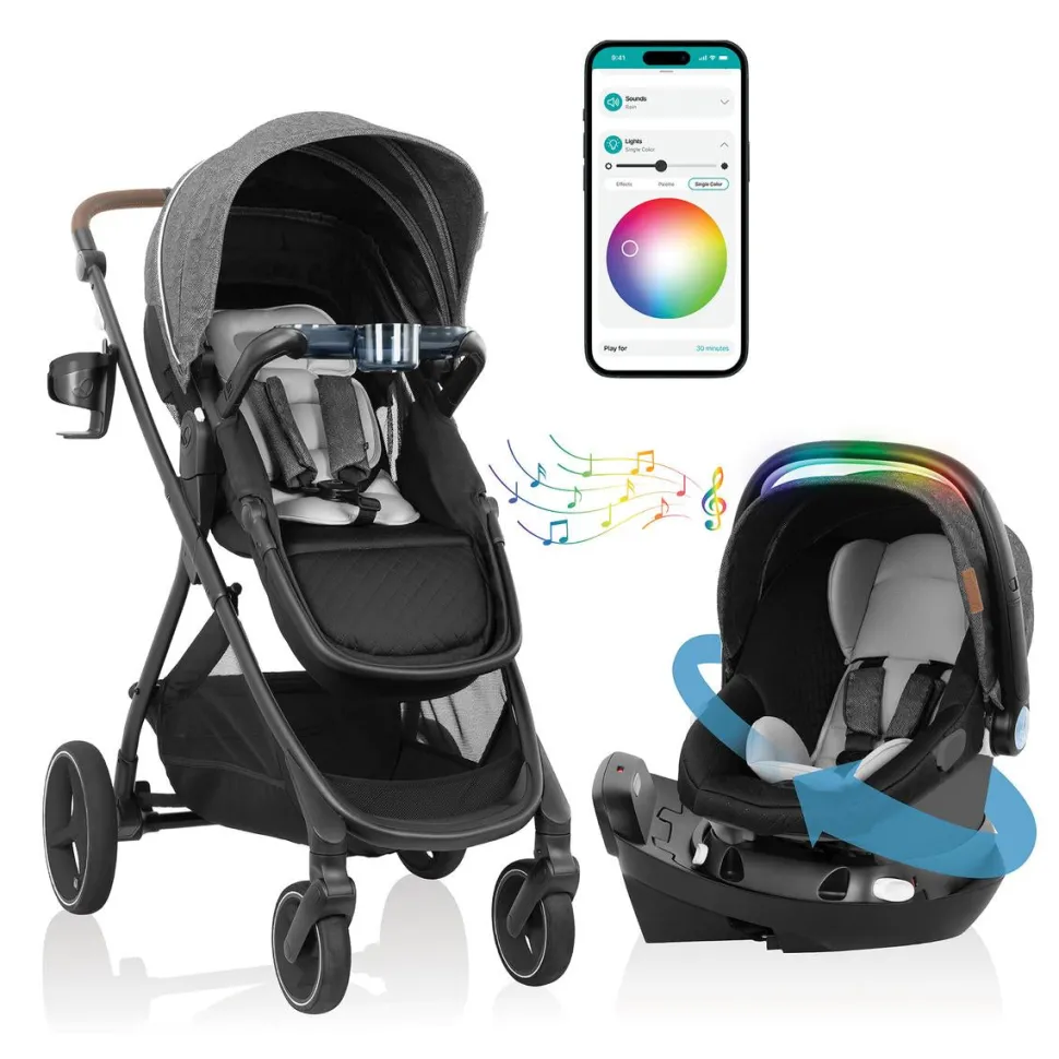 Evenflo Shyft Intuiti+ Travel System w/ Revolve180 LiteMax NXT with SensorySoothe - Angler Tweed