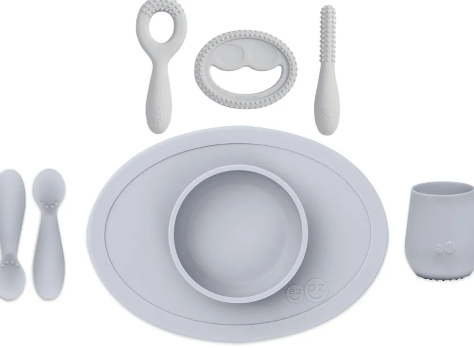 EZPZ Infant Bundle - First Foods Set + Oral Development Tools - Pewter