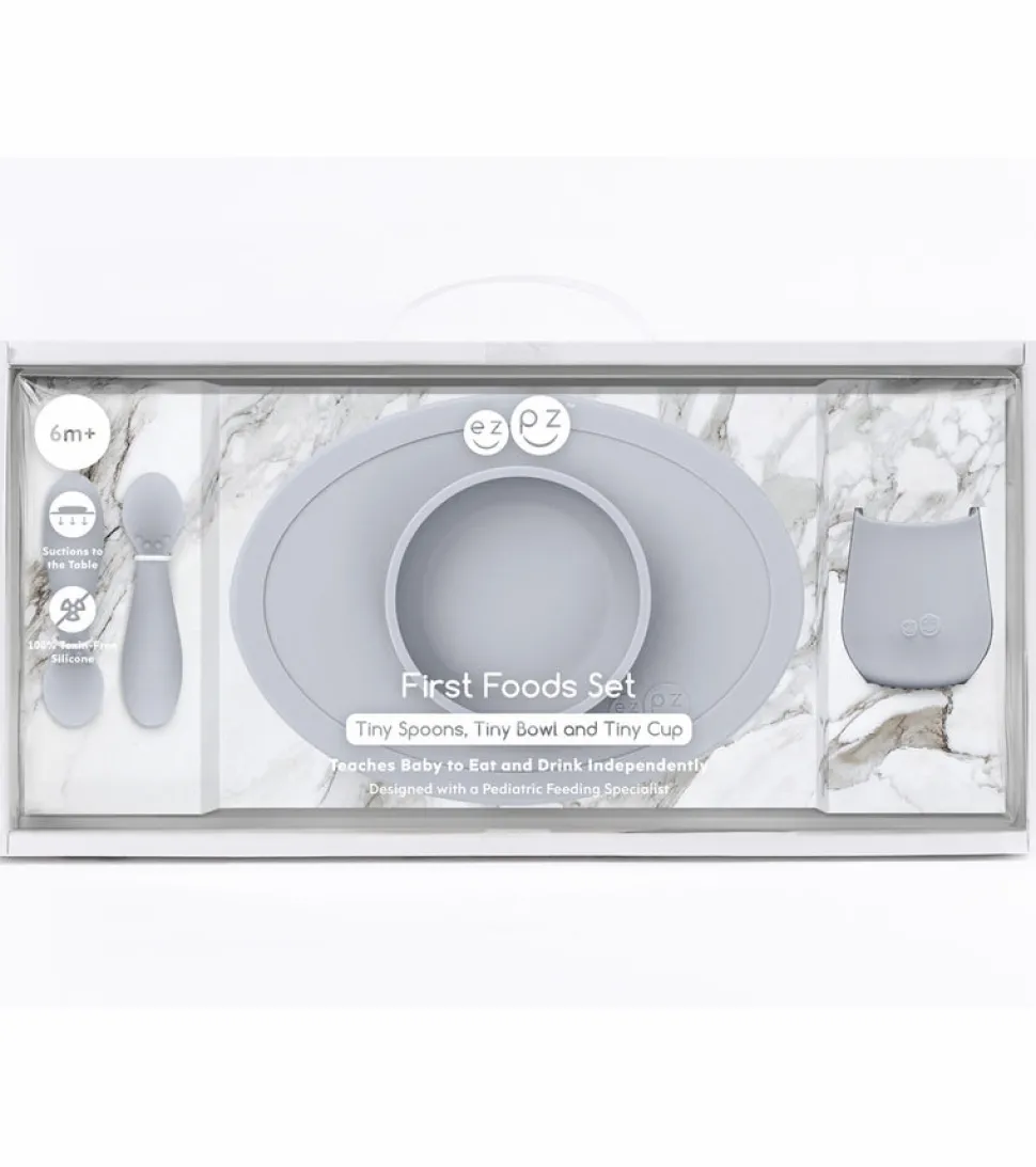 EZPZ Infant Bundle - First Foods Set + Oral Development Tools - Pewter