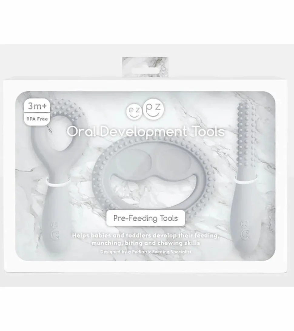 EZPZ Infant Bundle - First Foods Set + Oral Development Tools - Pewter