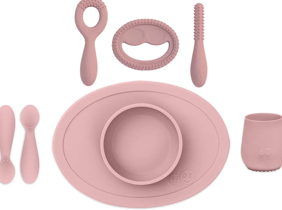 EZPZ Infant Bundle - First Foods Set + Oral Development Tools - Blush