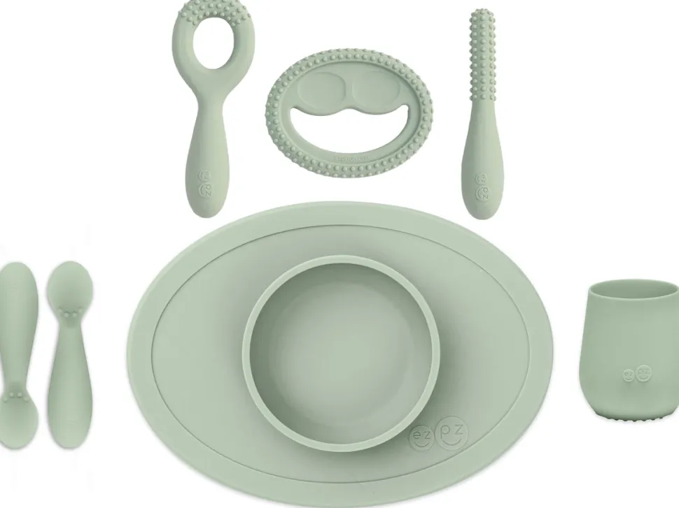EZPZ Infant Bundle - First Foods Set + Oral Development Tools - Sage