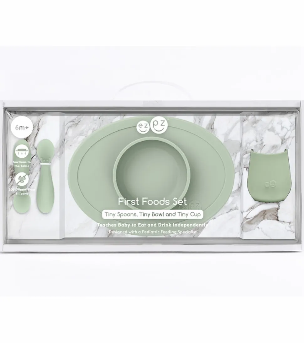 EZPZ Infant Bundle - First Foods Set + Oral Development Tools - Sage