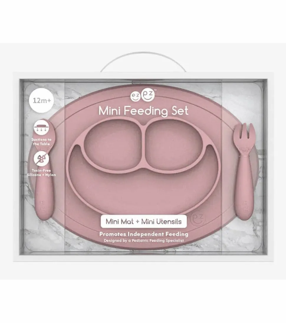 EZPZ Toddler Bundle - Mini Feeding Set + Mini Cup and Straw Training System - Blush