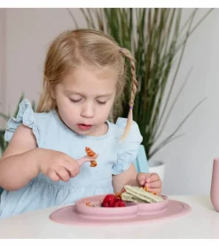 EZPZ Toddler Bundle - Mini Feeding Set + Mini Cup and Straw Training System - Blush