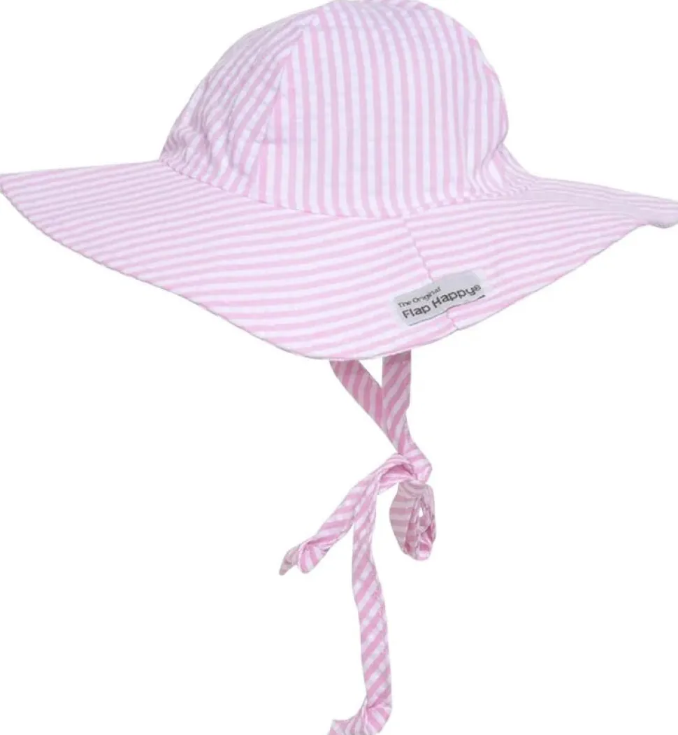 Flap Happy UPF50+ Floppy Sun Hat, Large (12-24m) - Pink Stripe Seersucker