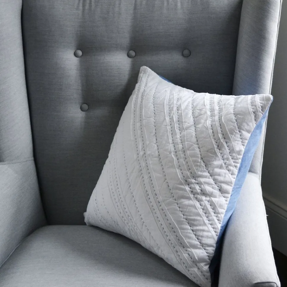 Hello Spud Decorative Pillow with Stuffer - Diagonal Pintuck Blue