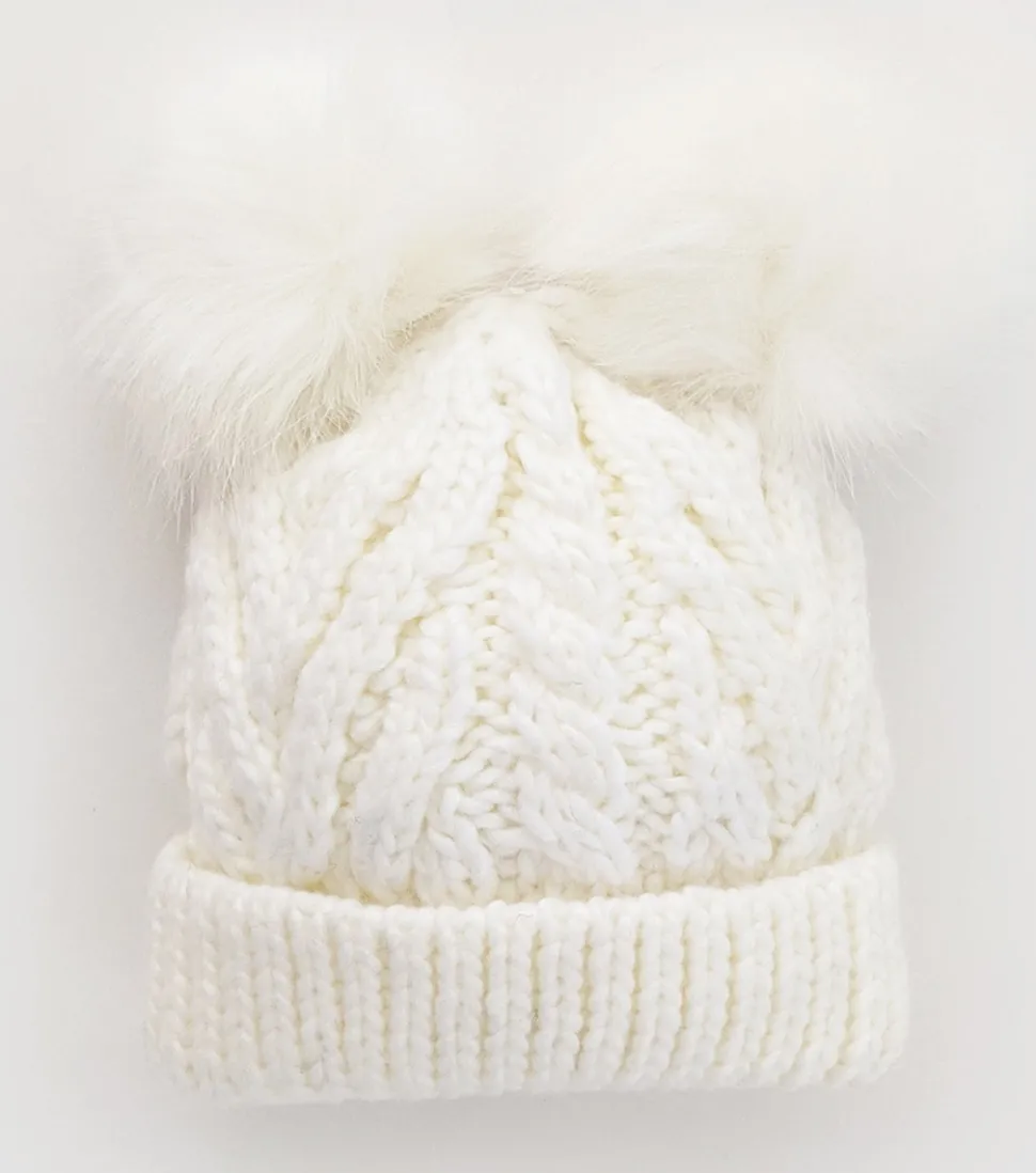 Huggalugs Fluffer Beanie Hat - Winter White, Medium (6-24 months)