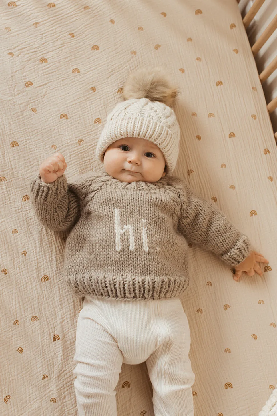 Huggalugs hi. Crew Neck Sweater - Pebble, 18-24 months