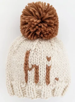 Huggalugs hi. Hand Knit Beanie Hat - Pecan, Medium (6-24 months)