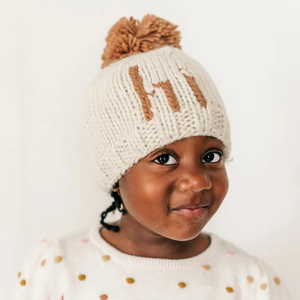 Huggalugs hi. Hand Knit Beanie Hat - Pecan, Large (2-6 years)