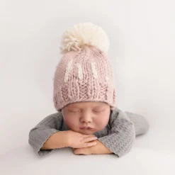 Huggalugs hi. Hand Knit Beanie Hat - Rosy, Large (2-6 years)